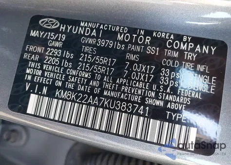 2019 Hyundai Kona Sel из США, поврежденный, VIN KM8K22AA7KU383741